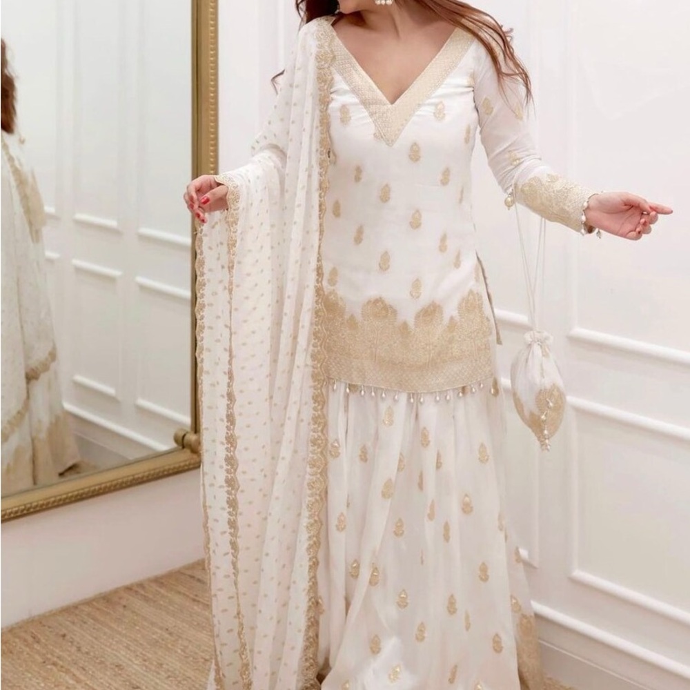 Chic White and Gold Embellished Dress